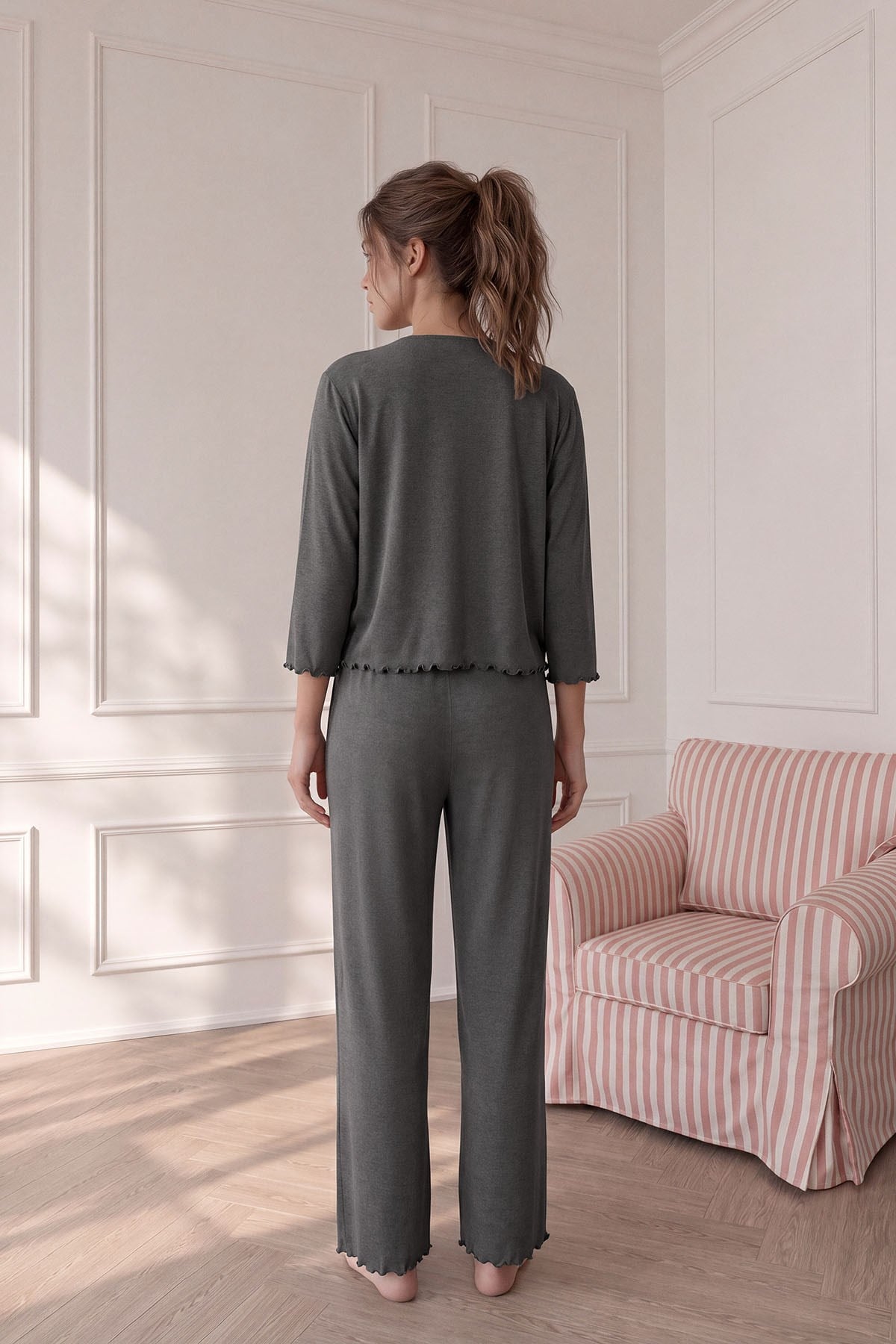 Savanna trio-3 parça pijama takım Antrasit