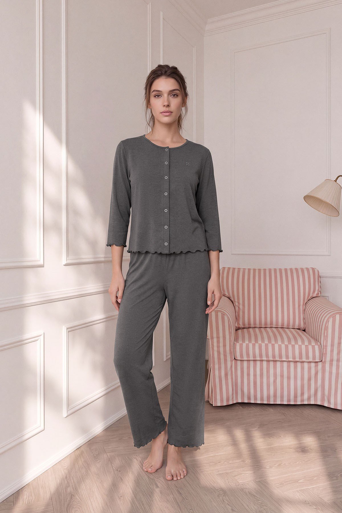 Savanna trio-3 parça pijama takım Antrasit