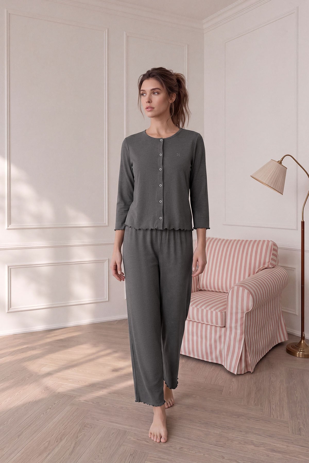 Savanna trio-3 parça pijama takım Antrasit