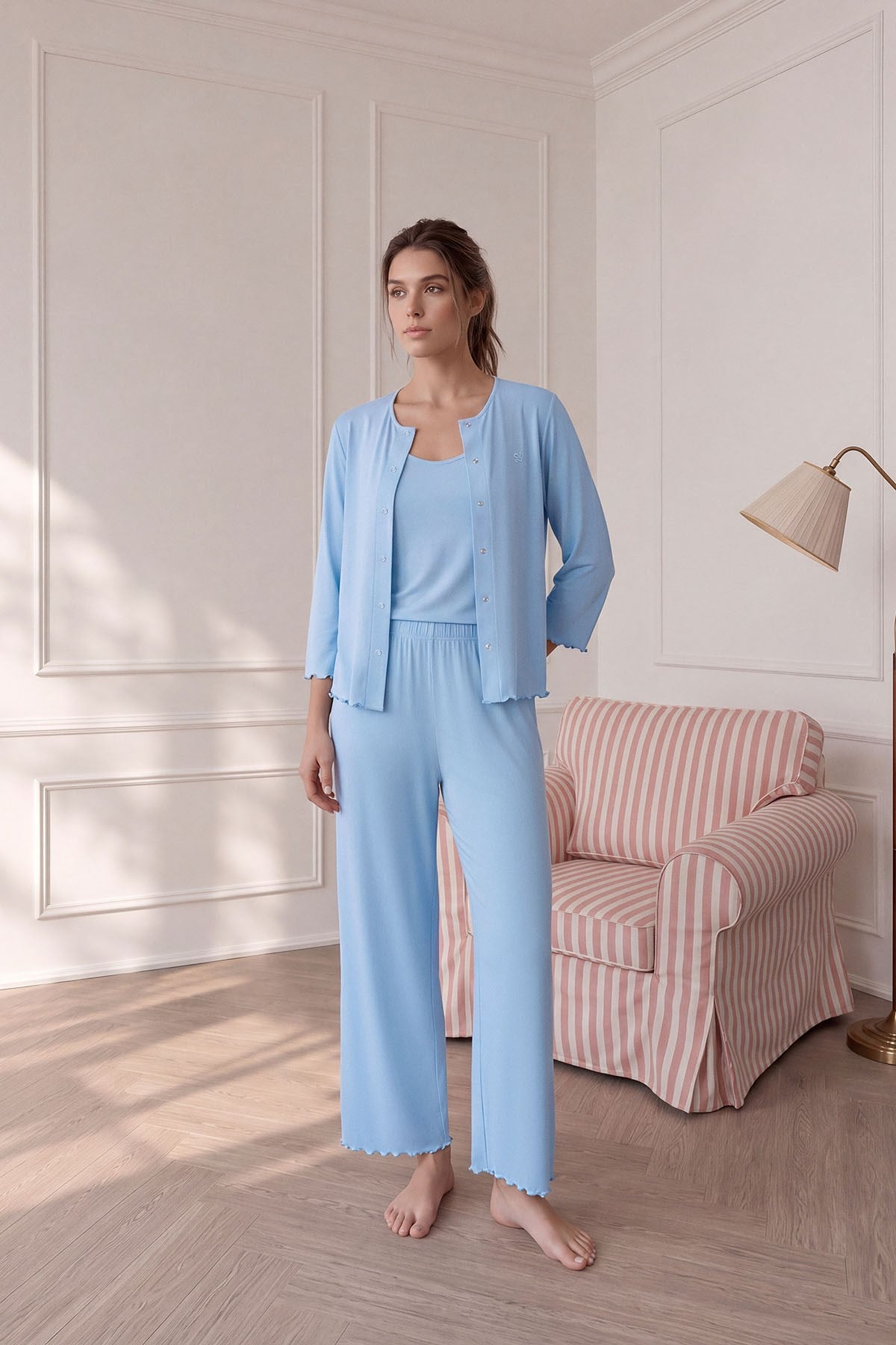 Savanna trio-3 parça pijama takım Bebe mavi