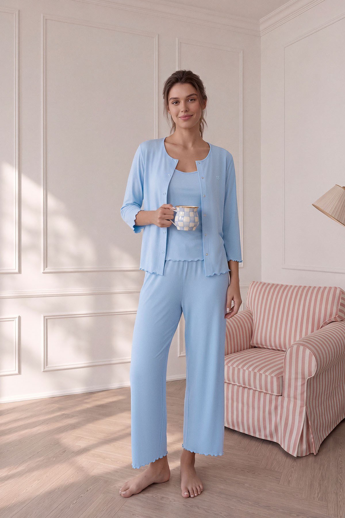 Savanna trio-3 parça pijama takım Bebe mavi