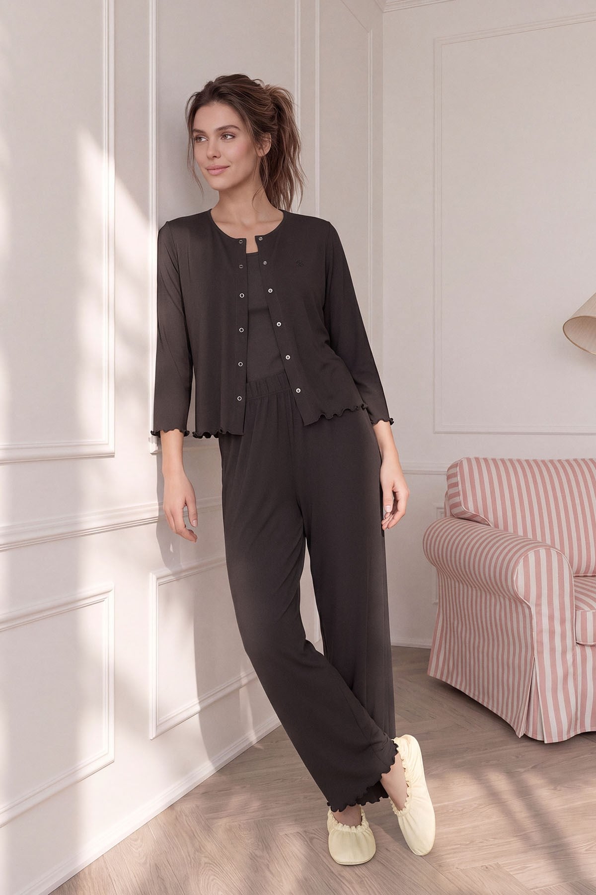 Savanna trio-3 parça pijama takım Kahve