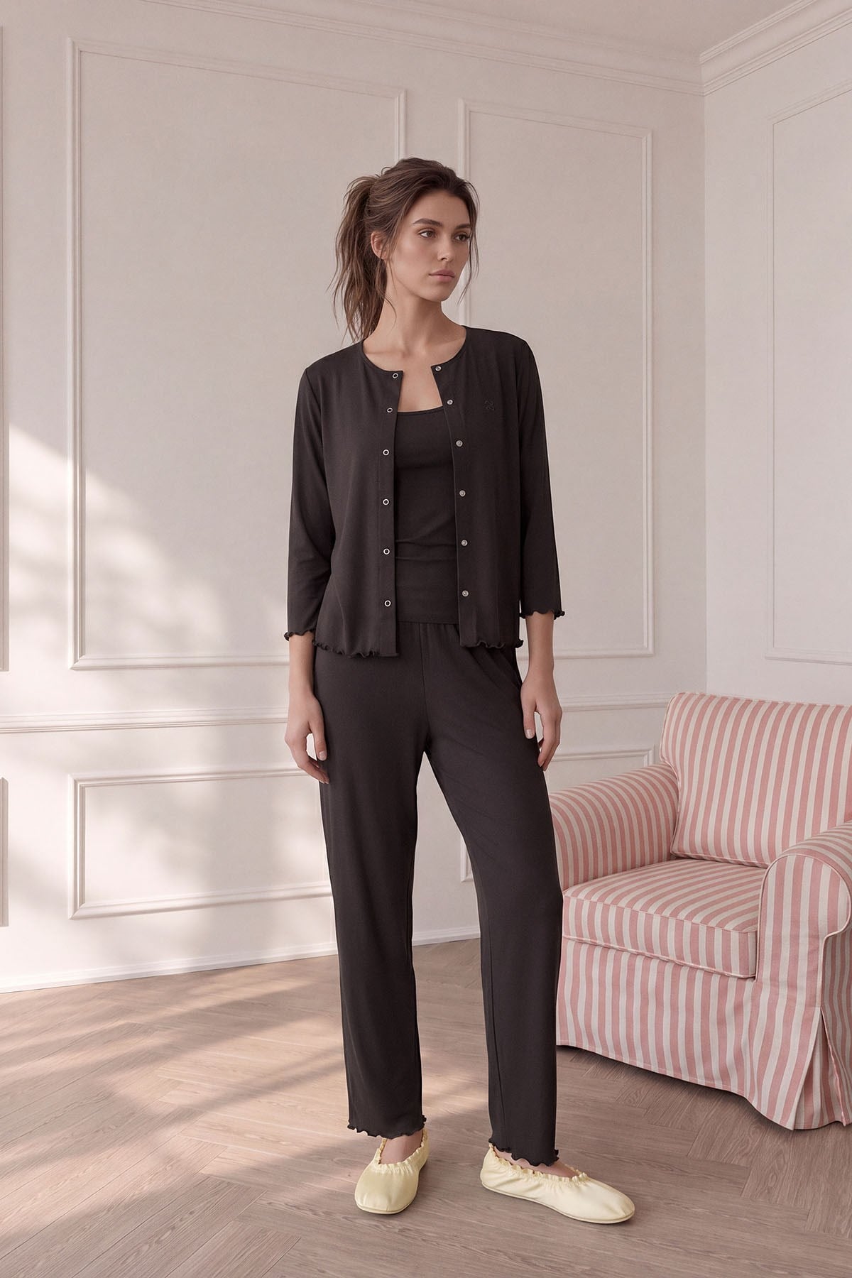 Savanna trio-3 parça pijama takım Kahve