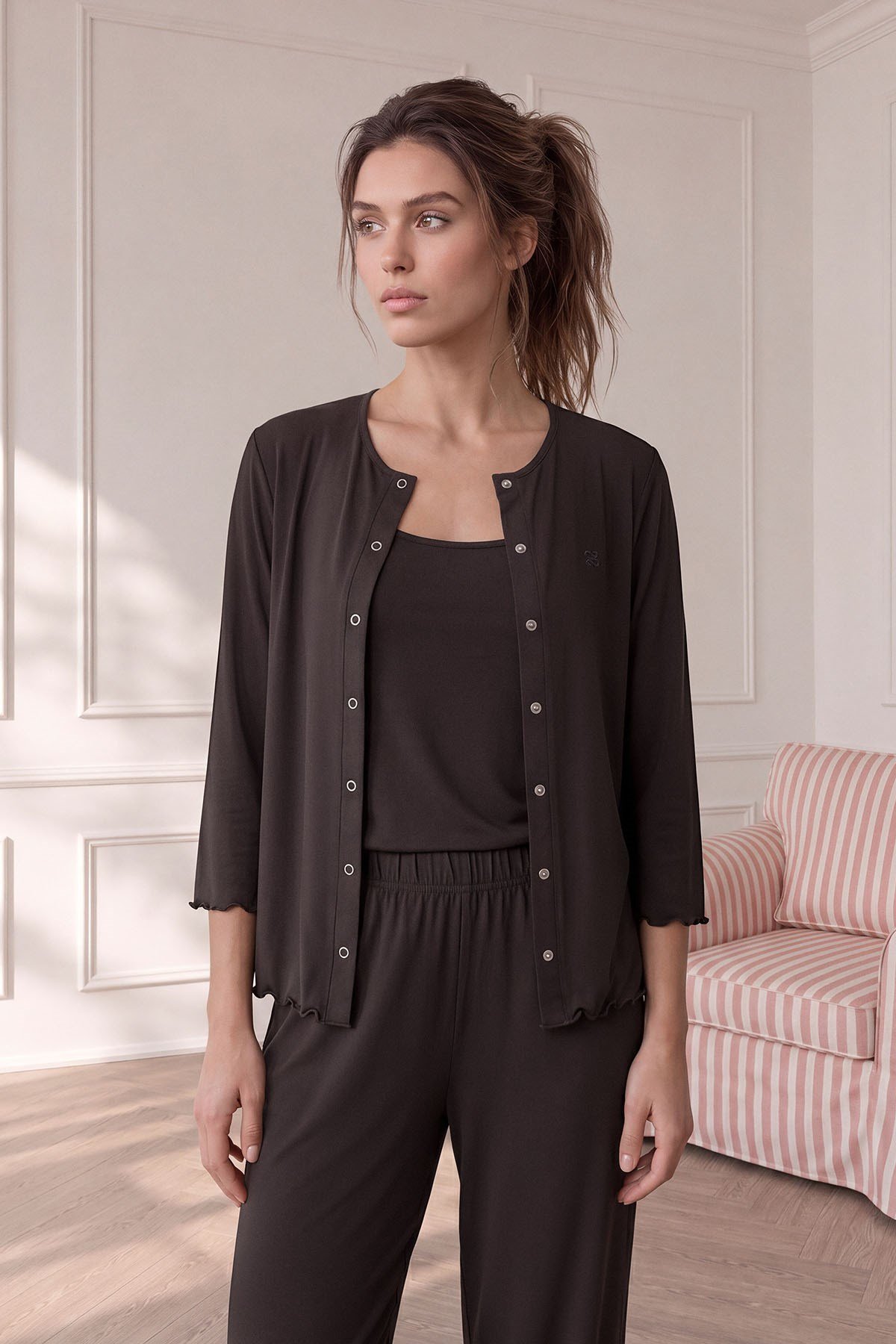 Savanna trio-3 parça pijama takım Kahve