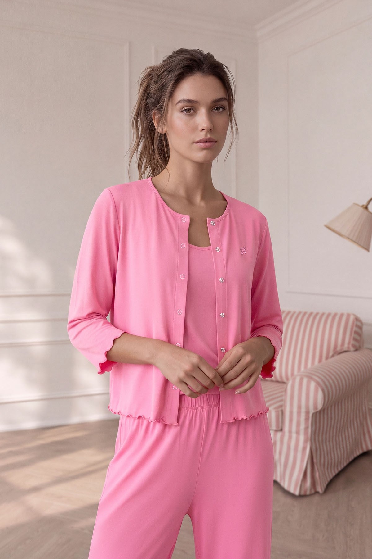 Savanna trio-3 parça pijama takım Pembe