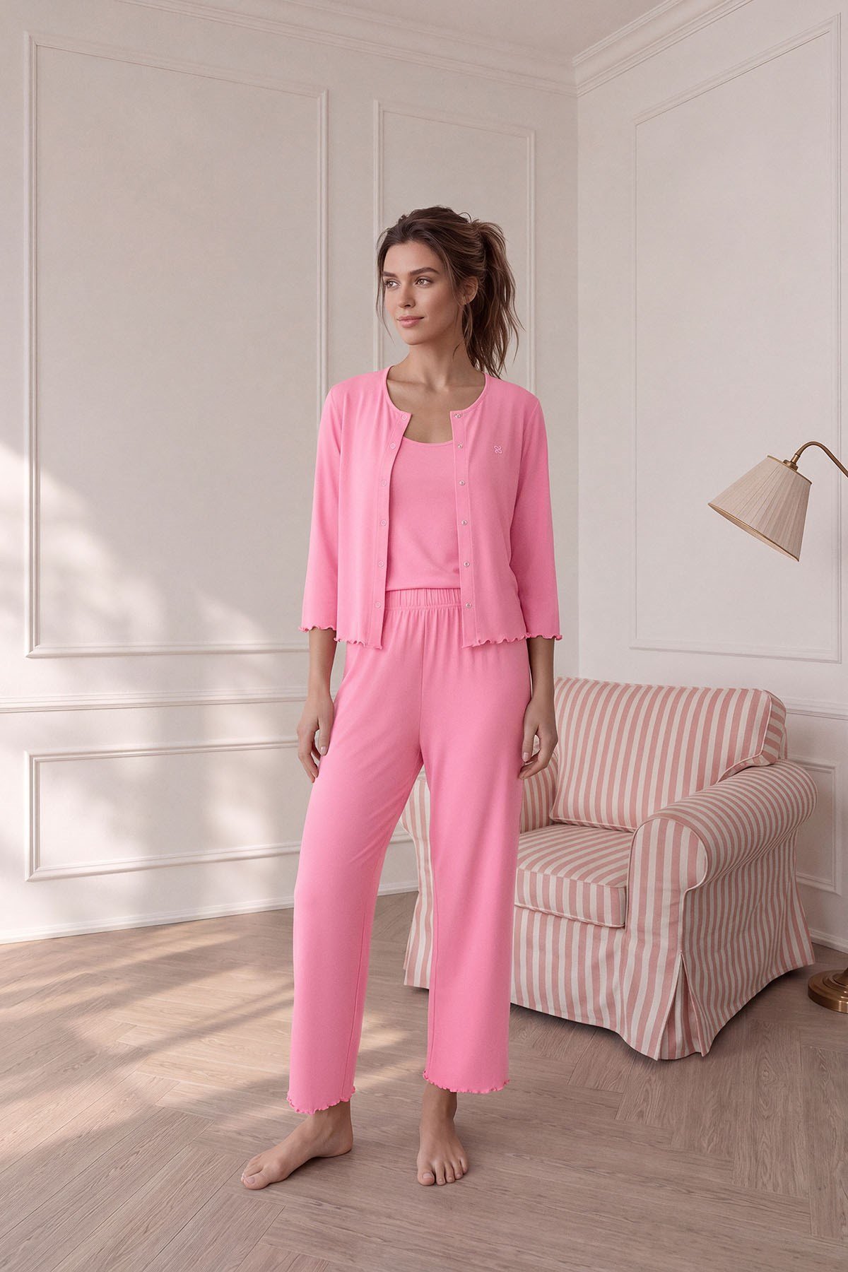 Savanna trio-3 parça pijama takım Pembe