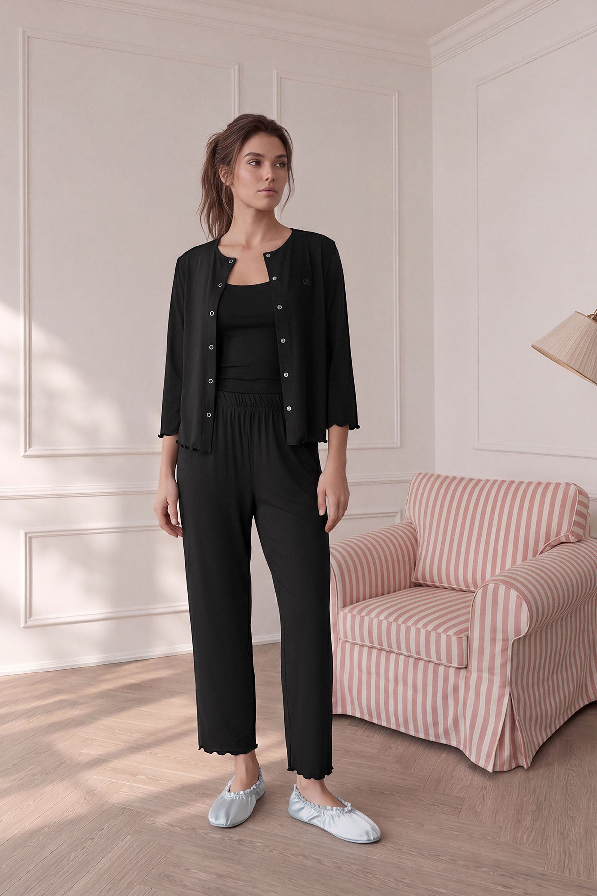Savanna trio-3 parça pijama takım Siyah