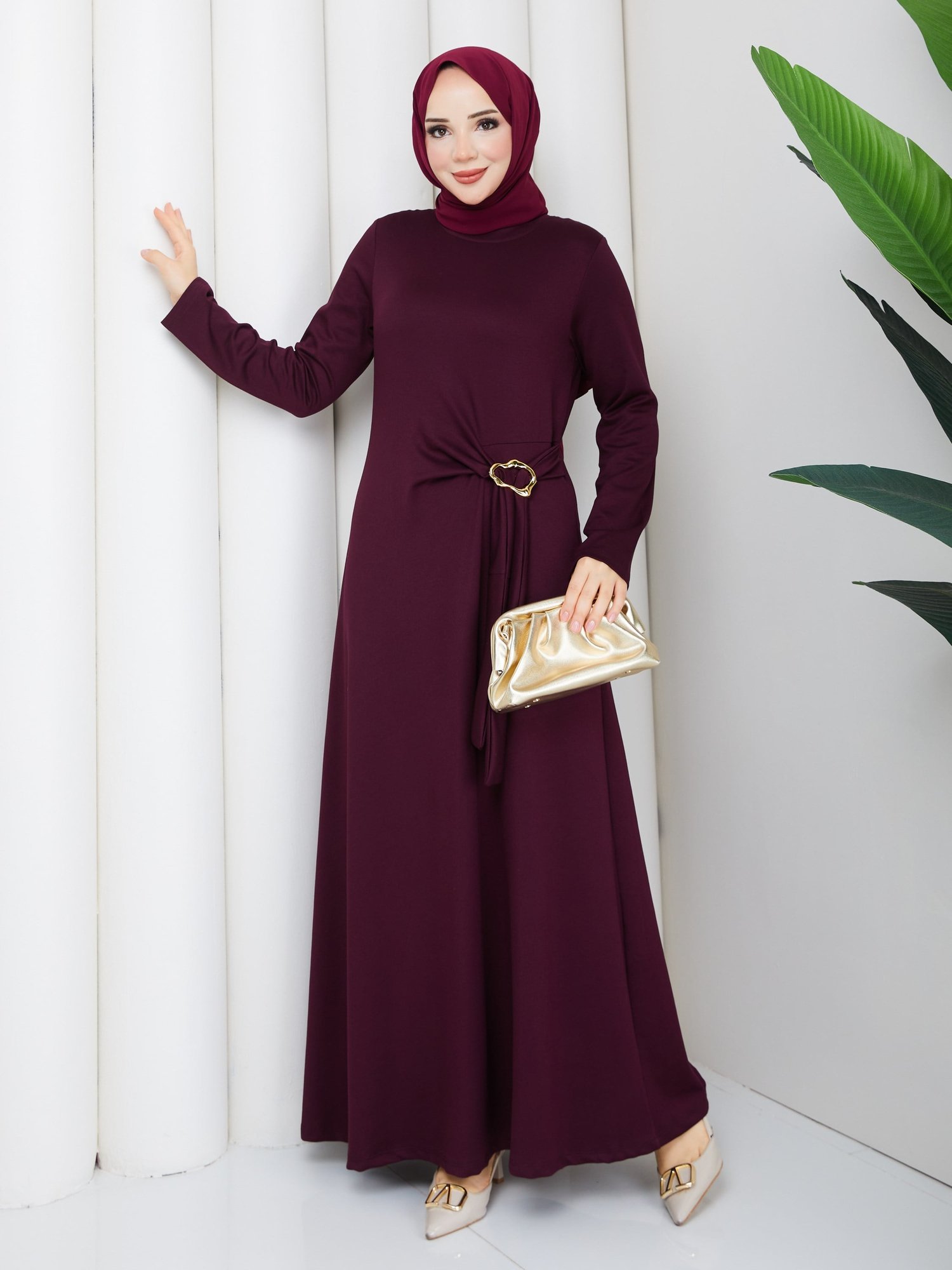 MİNA ELBİSE BORDO 