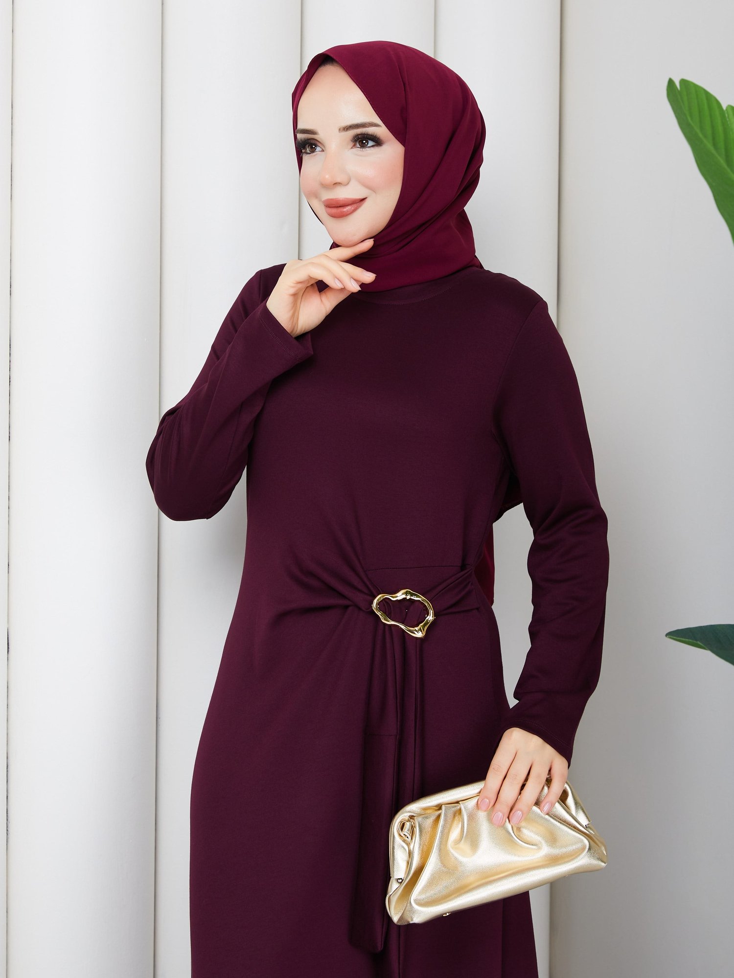 MİNA ELBİSE BORDO 
