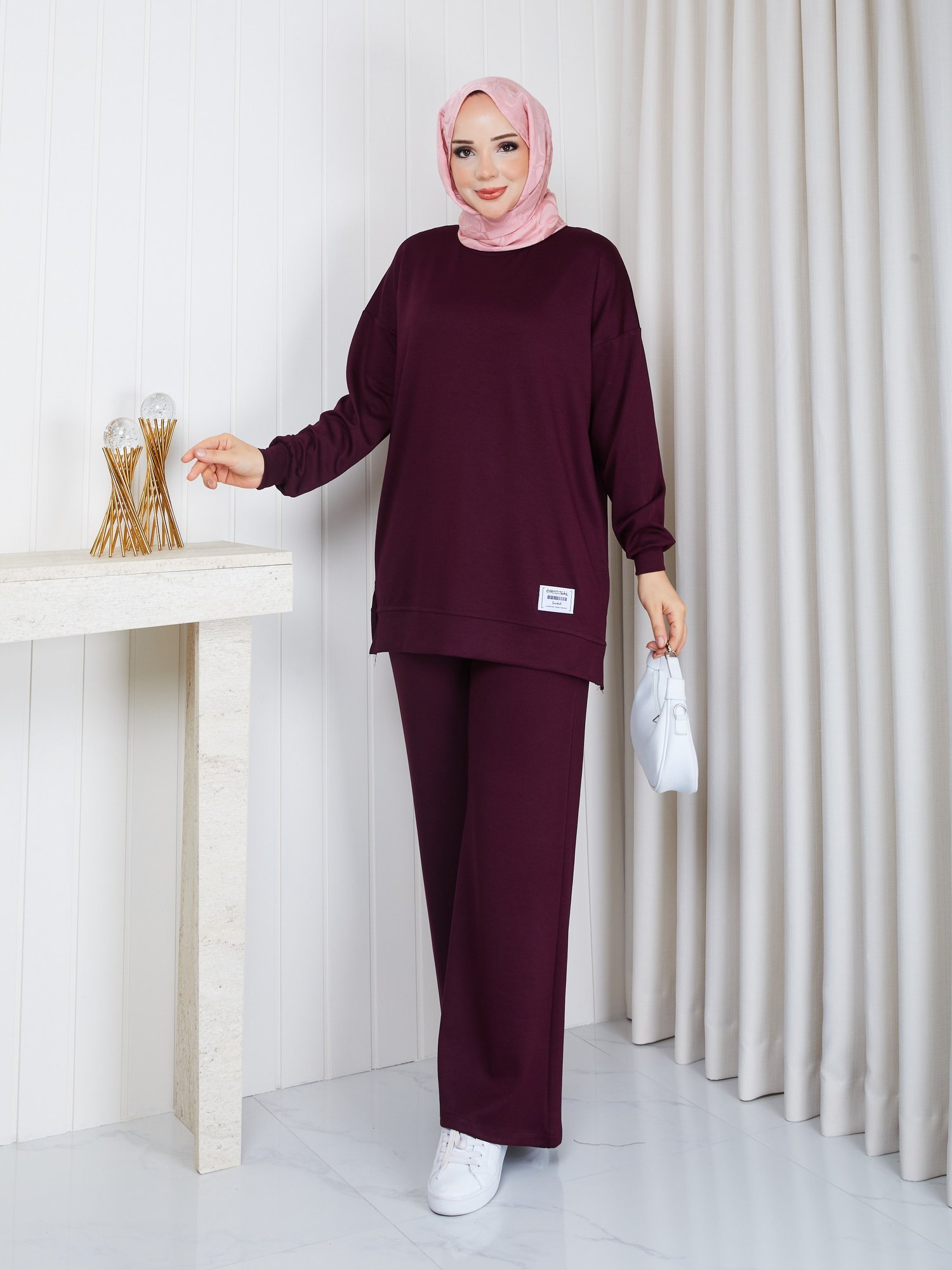 MODAL SWEATSHİRT İKİLİ TAKIM BORDO