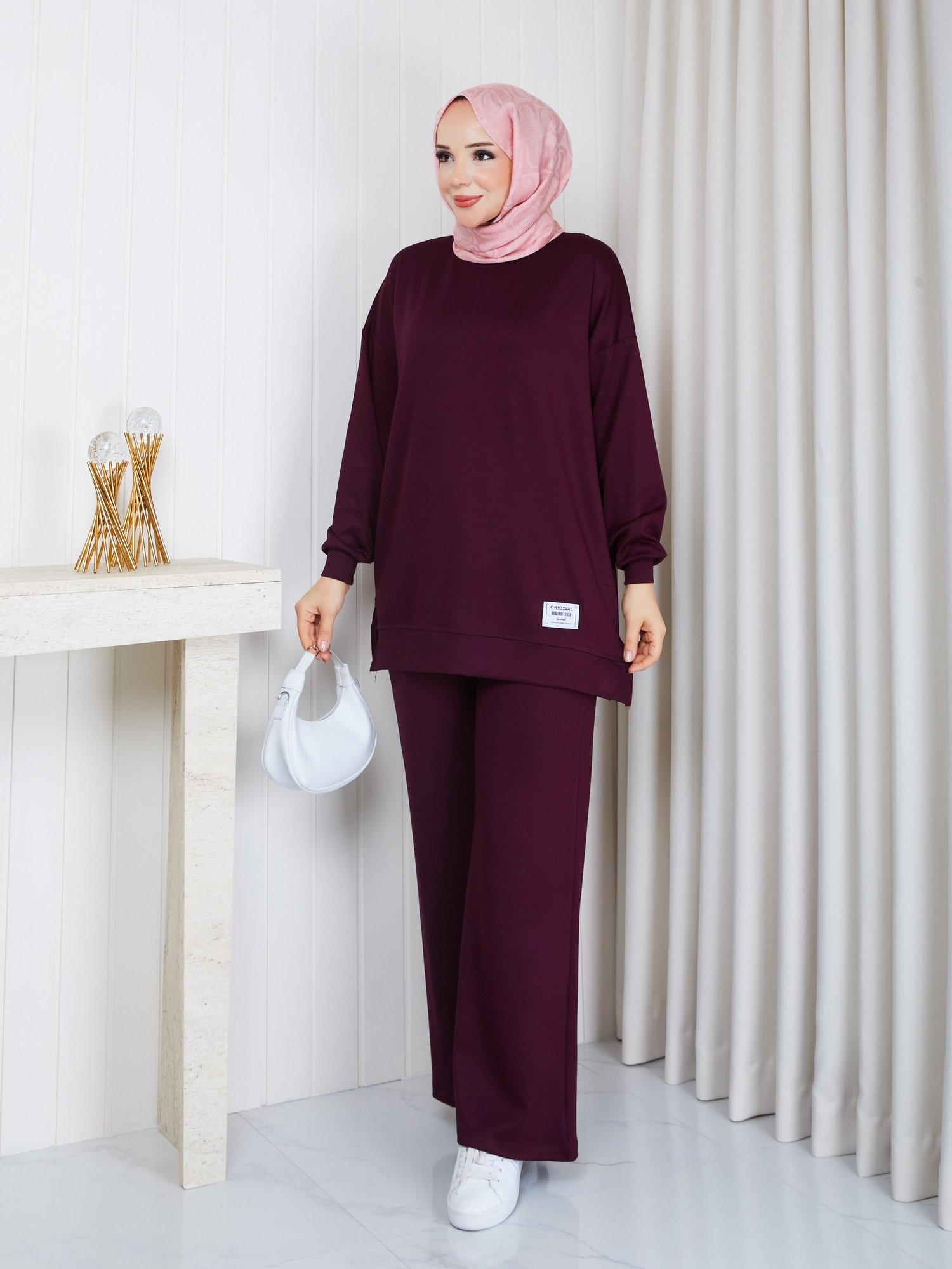 MODAL SWEATSHİRT İKİLİ TAKIM BORDO