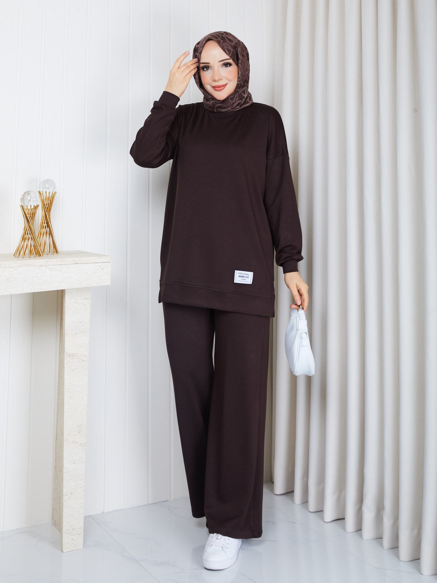 MODAL SWEATSHİRT İKİLİ TAKIM KAHVE