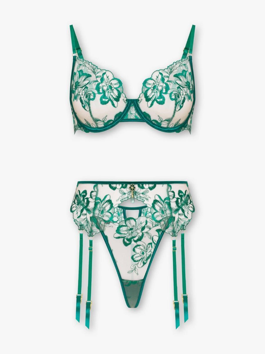 EMERALD SECRET FLORAL NAKIŞLI LÜKS JARTİYER SETİ 
