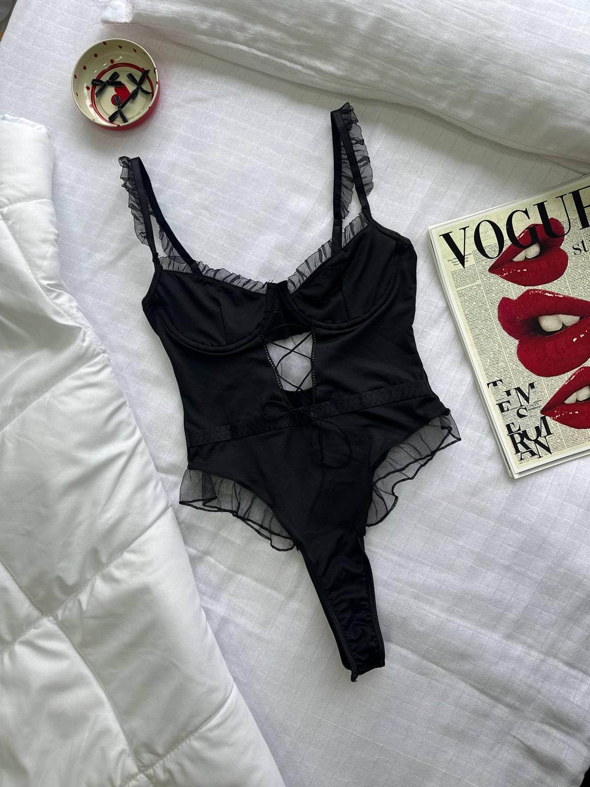 VALÉRIA SİYAH TÜL DETAYLI BODYSUİT