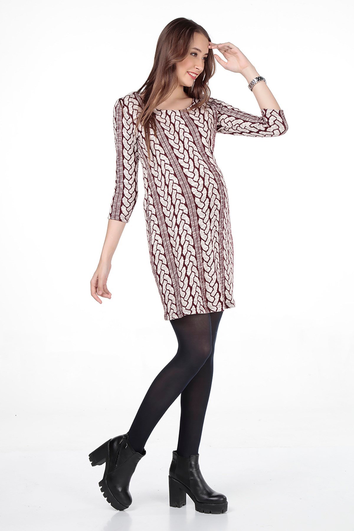 5630 Elbise Bordo