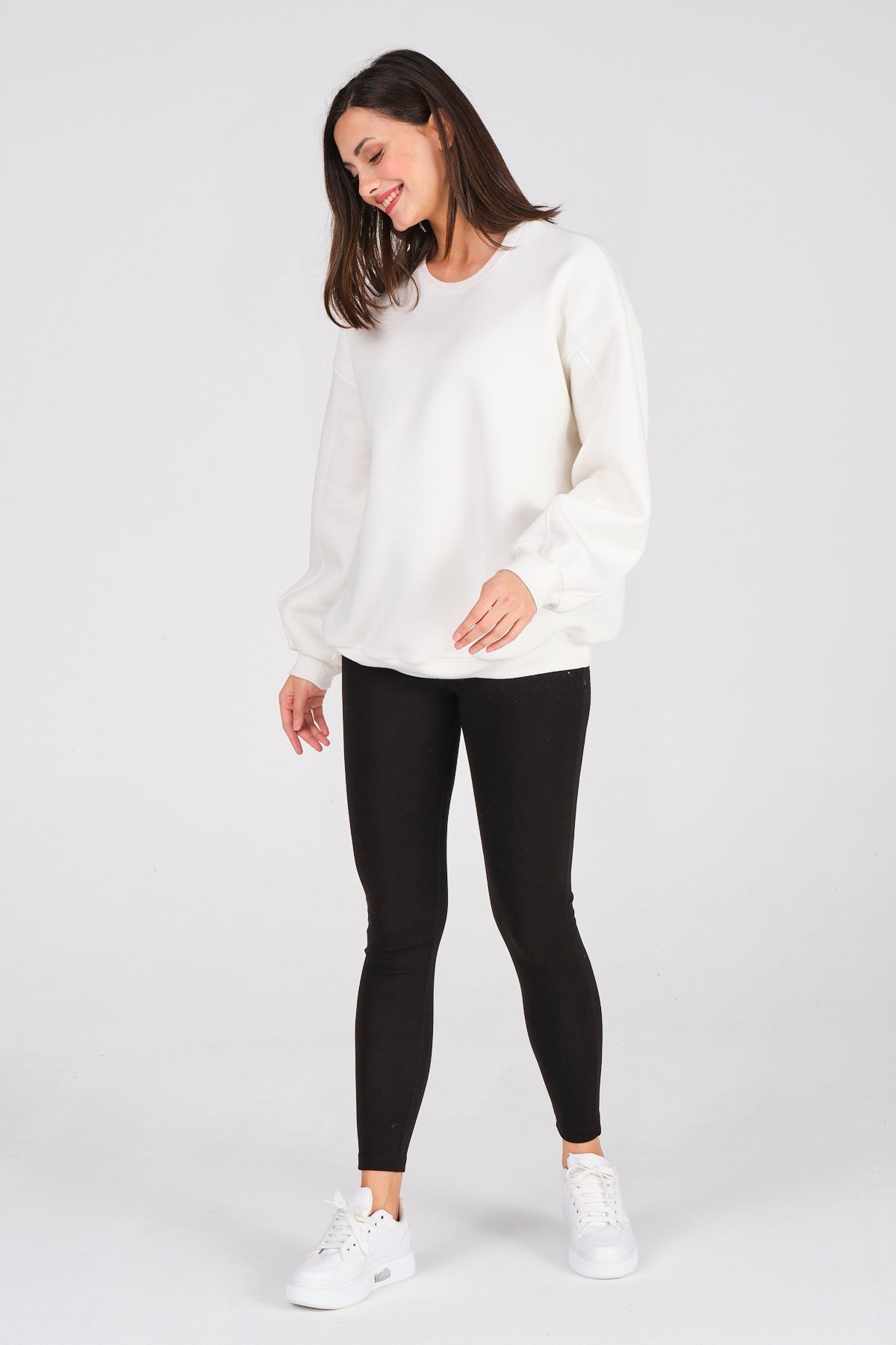 Busa Giyim Basic Oversize Termal Sweatshirt Ekru