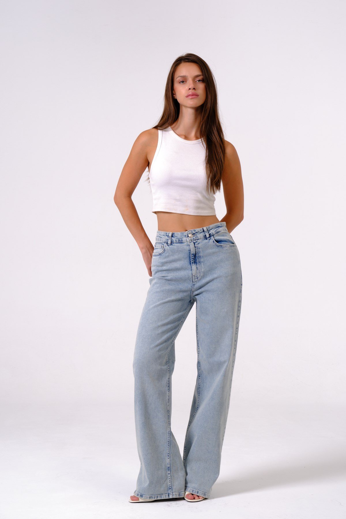 Busa Giyim Bol Paça Kot Pantolon Jean BUZ MAVİSİ