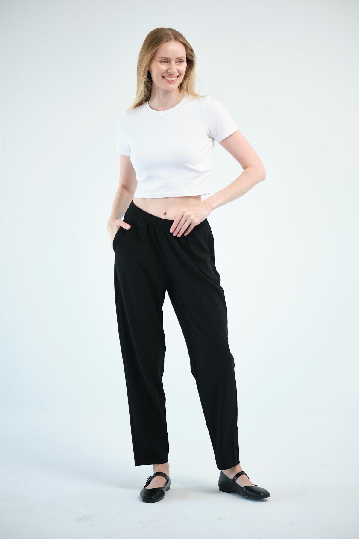 Busa Giyim Büyük Beden Gabardin Mom Fit Klasik Pantolon SİYAH