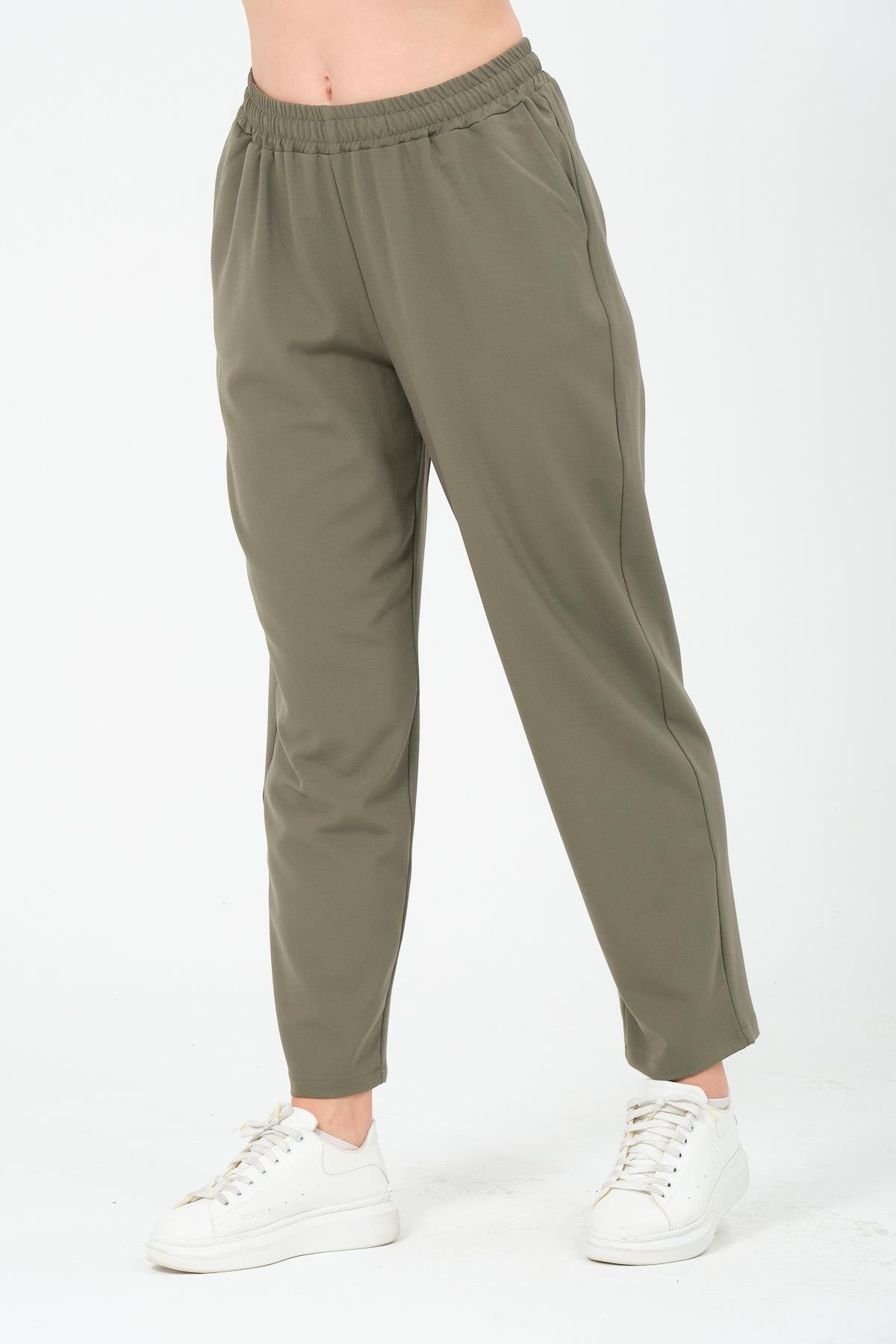 Busa Giyim Büyük Beden Gabardin Mom Fit Klasik Pantolon HAKİ