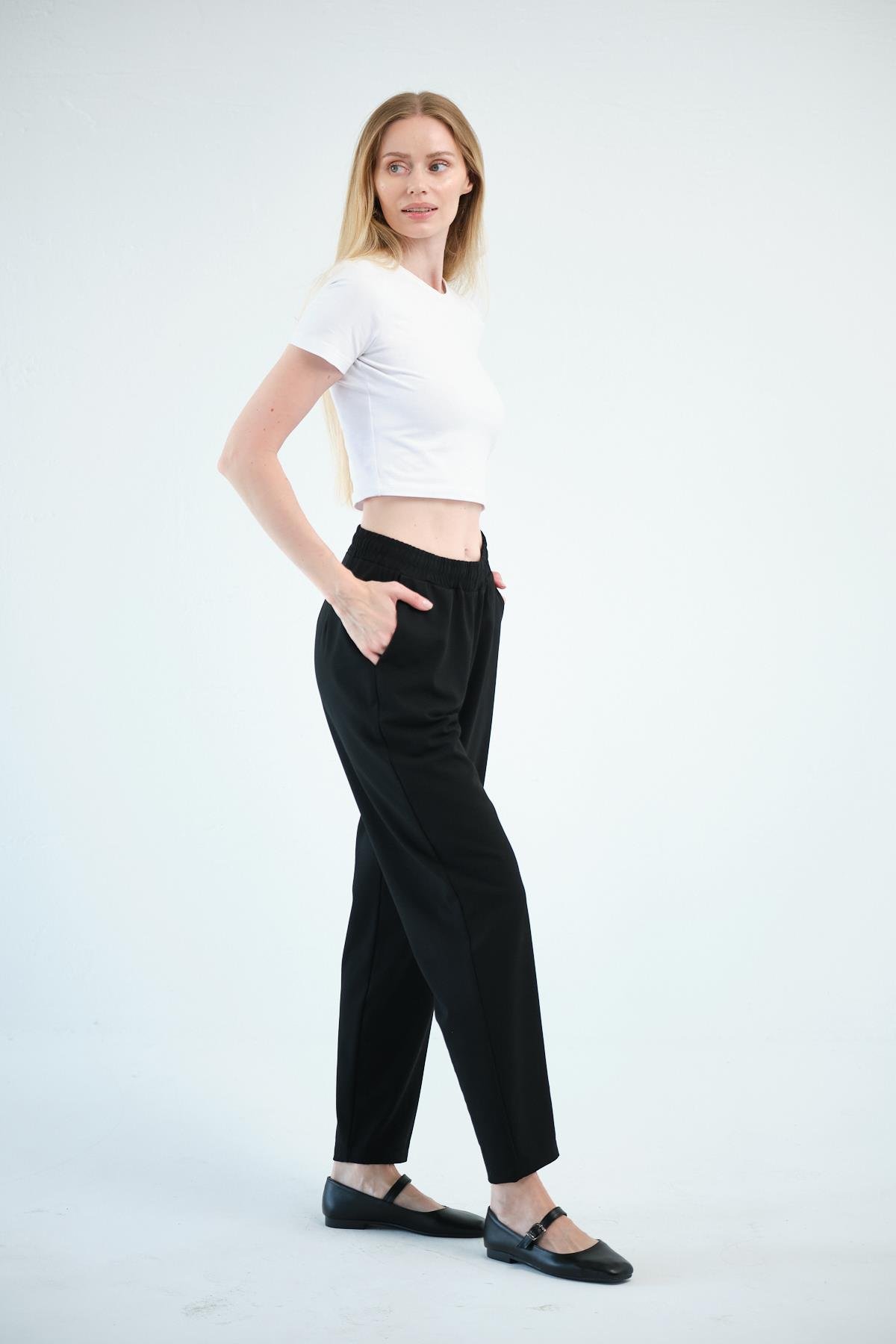 Busa Giyim Büyük Beden Gabardin Mom Fit Klasik Pantolon SİYAH