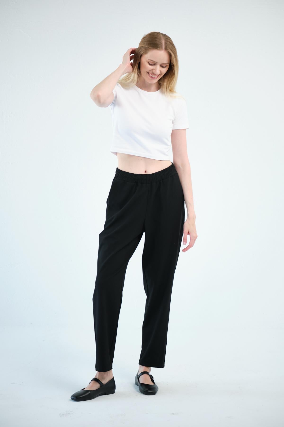 Busa Giyim Büyük Beden Gabardin Mom Fit Klasik Pantolon SİYAH