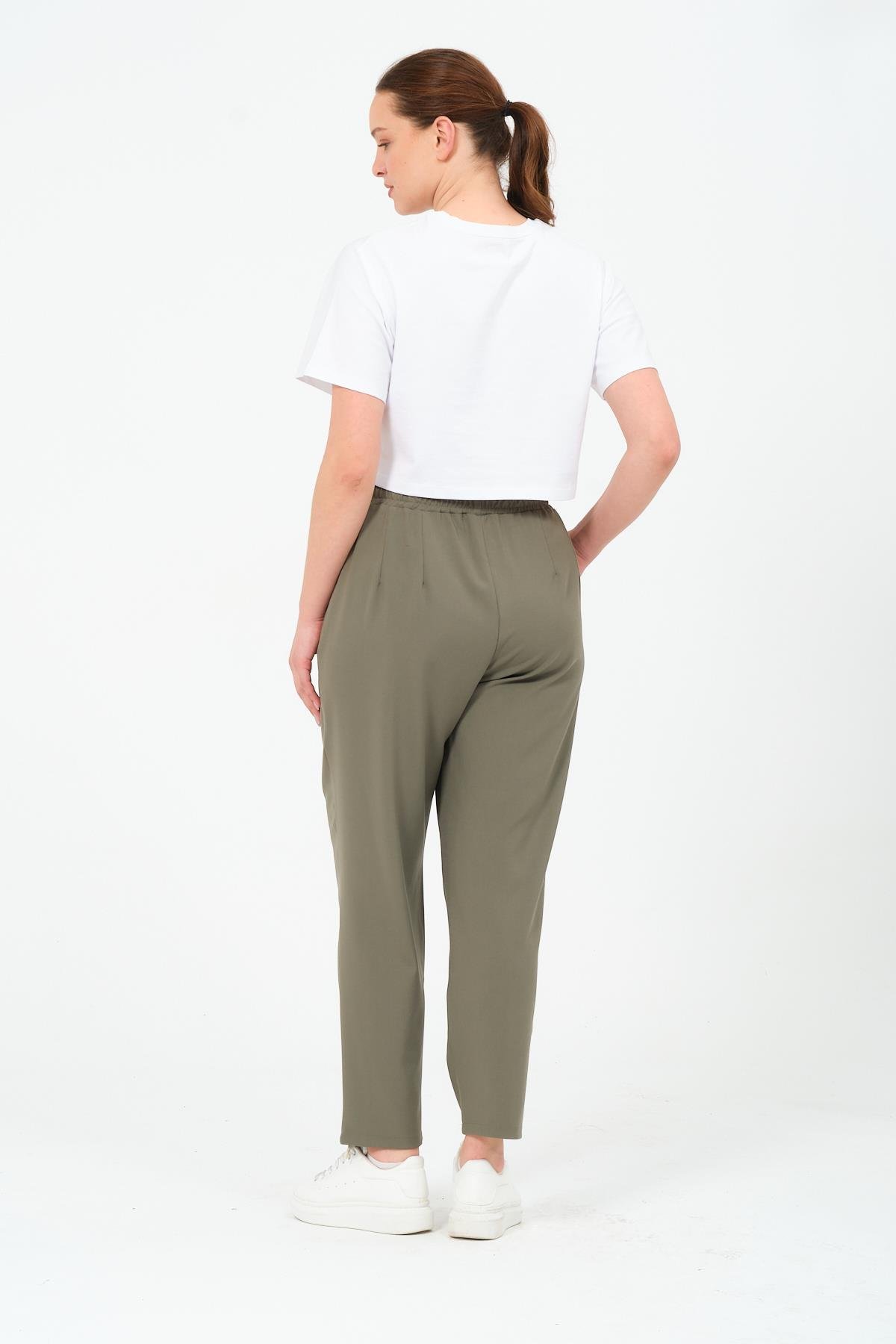 Busa Giyim Büyük Beden Gabardin Mom Fit Klasik Pantolon HAKİ