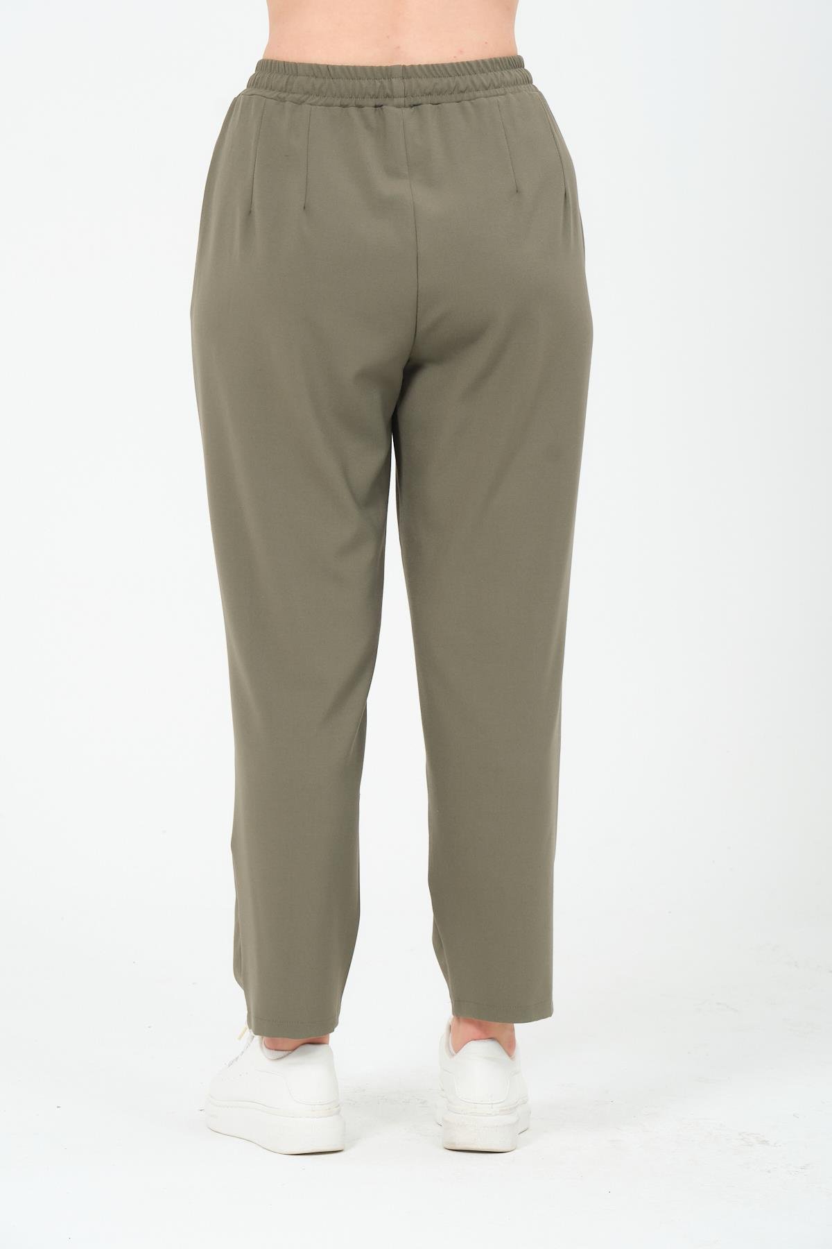 Busa Giyim Büyük Beden Gabardin Mom Fit Klasik Pantolon HAKİ