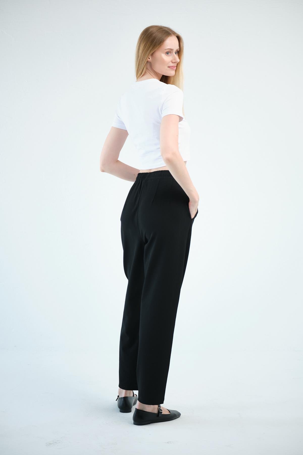 Busa Giyim Büyük Beden Gabardin Mom Fit Klasik Pantolon SİYAH