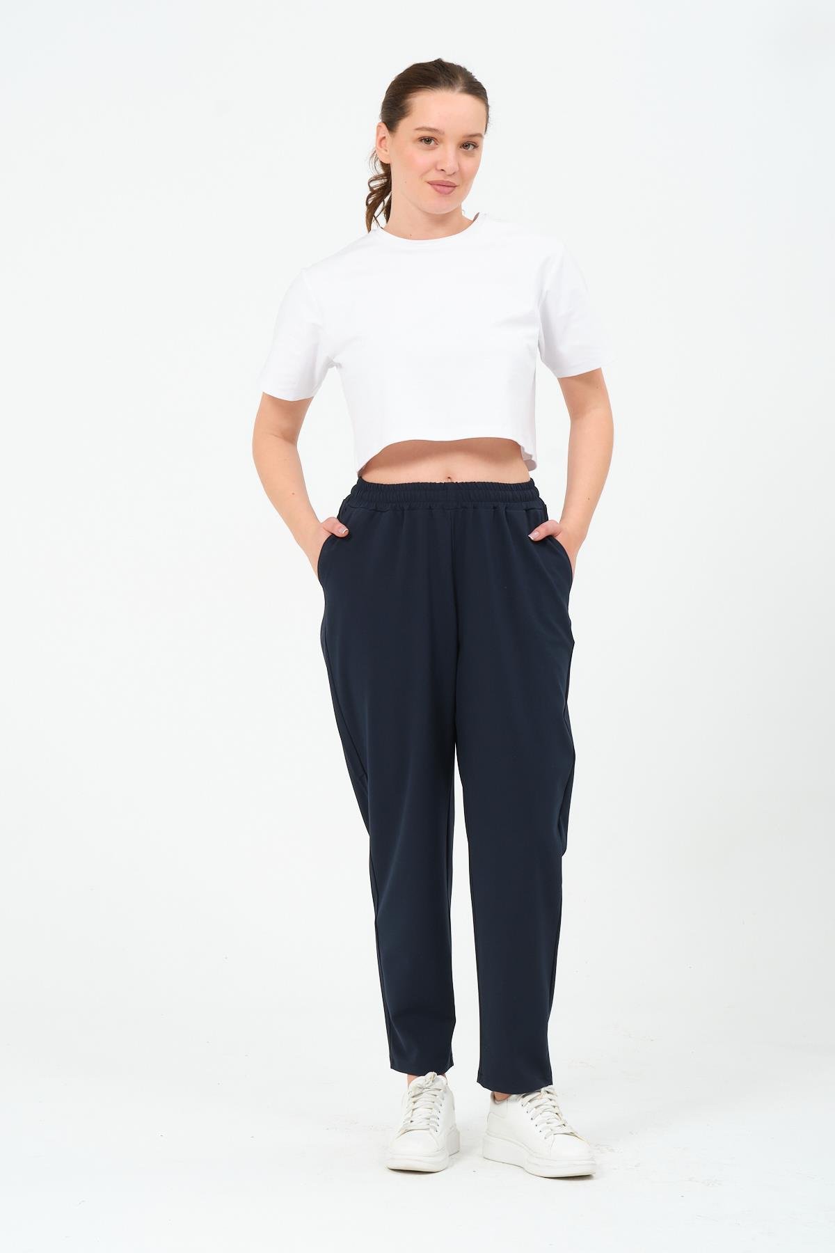 Busa Giyim Büyük Beden Gabardin Mom Fit Klasik Pantolon LACİVERT