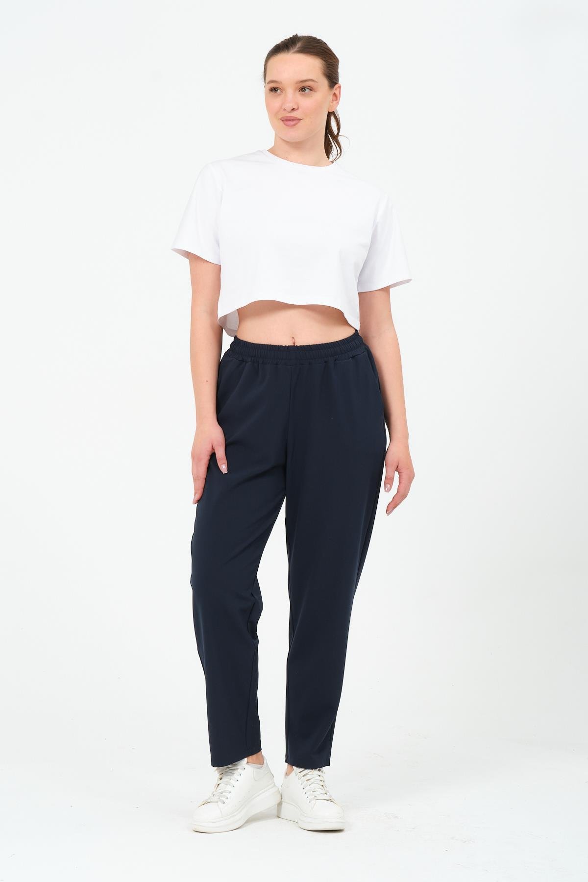 Busa Giyim Büyük Beden Gabardin Mom Fit Klasik Pantolon LACİVERT