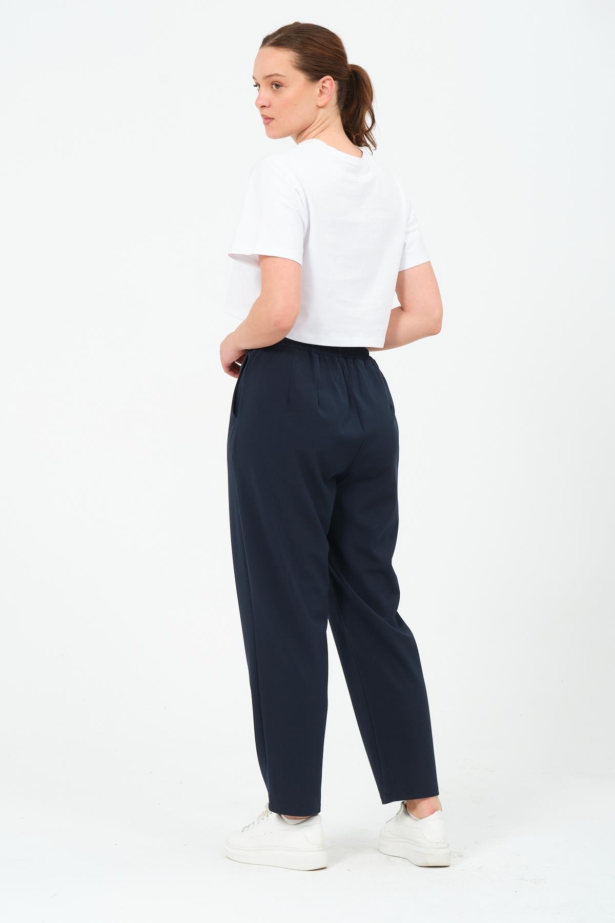 Busa Giyim Büyük Beden Gabardin Mom Fit Klasik Pantolon LACİVERT