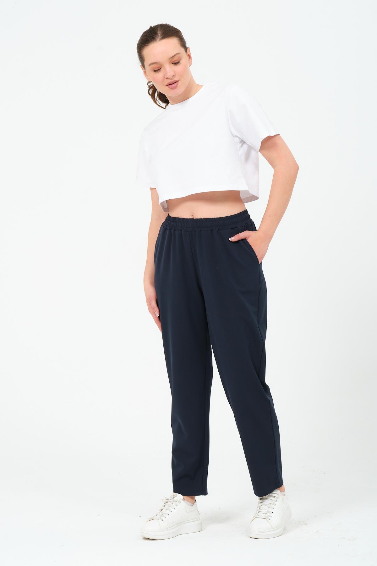 Busa Giyim Büyük Beden Gabardin Mom Fit Klasik Pantolon LACİVERT