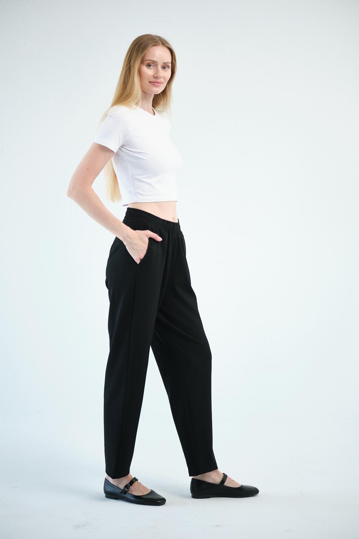 Busa Giyim Büyük Beden Gabardin Mom Fit Klasik Pantolon SİYAH