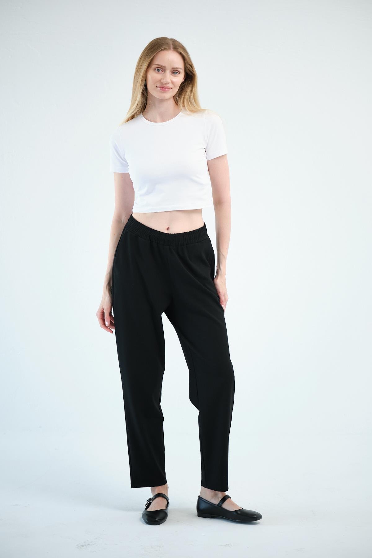 Busa Giyim Büyük Beden Gabardin Mom Fit Klasik Pantolon SİYAH