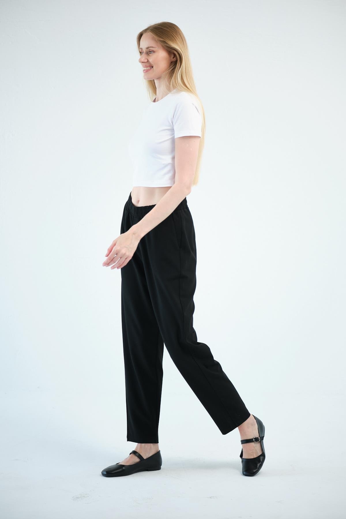 Busa Giyim Büyük Beden Gabardin Mom Fit Klasik Pantolon SİYAH