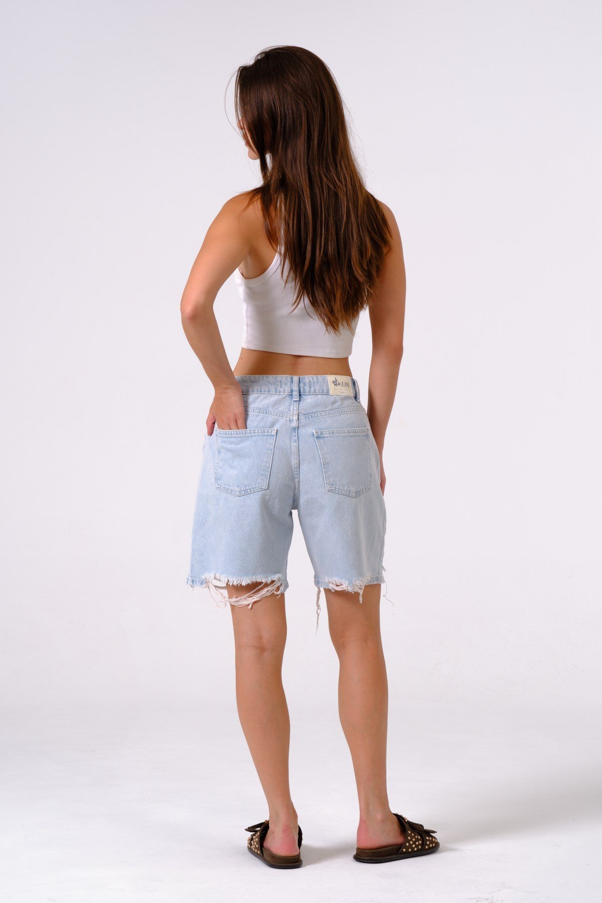 Busa Giyim Yüksel Bel Straight Fit Kot Denim Şort BUZ MAVİSİ