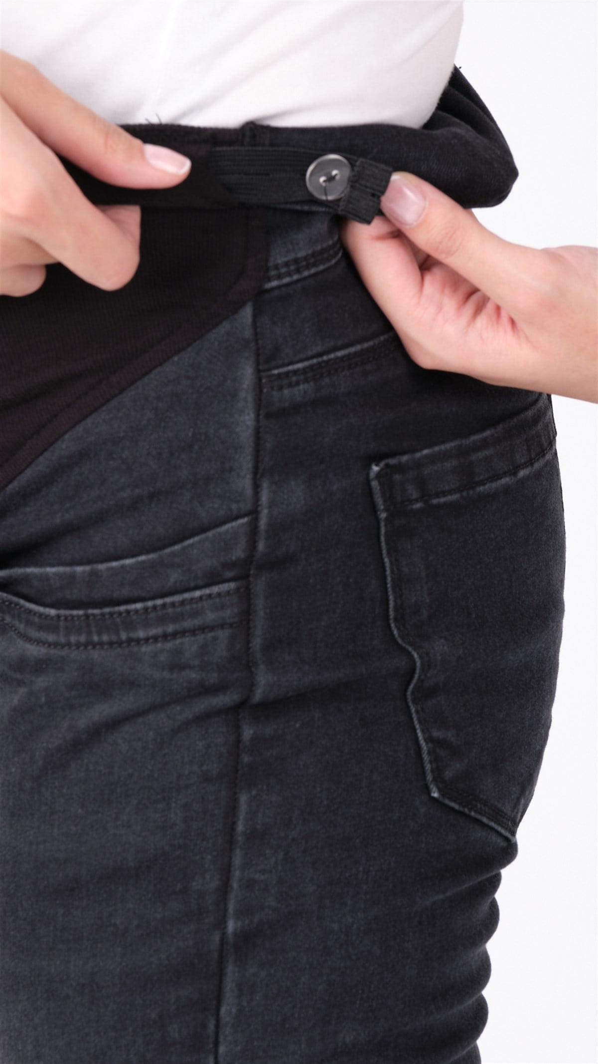 Busa Hamile Arka Kemerli Esnek Karın Bantlı Skinny Kot Pantolon Antrasit