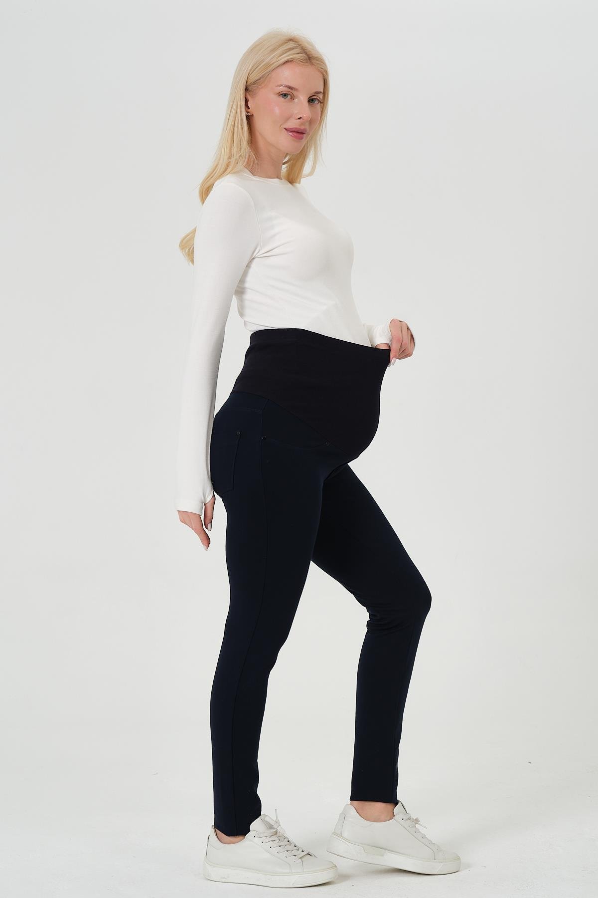 Busa Hamile Beli Ayarlanabilir Yüksek Bel Skinny Jarse Pantolon LACİVERT