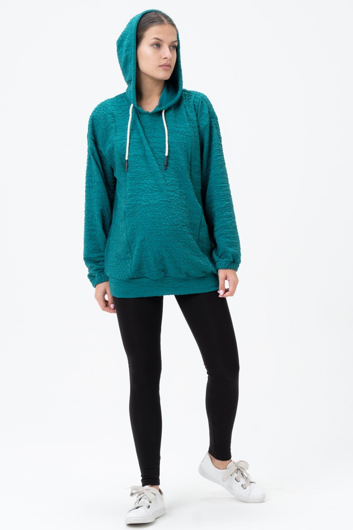 Busa Hamile Emzirme Detaylı Kapüşonlu Sweatshirt Yeşil