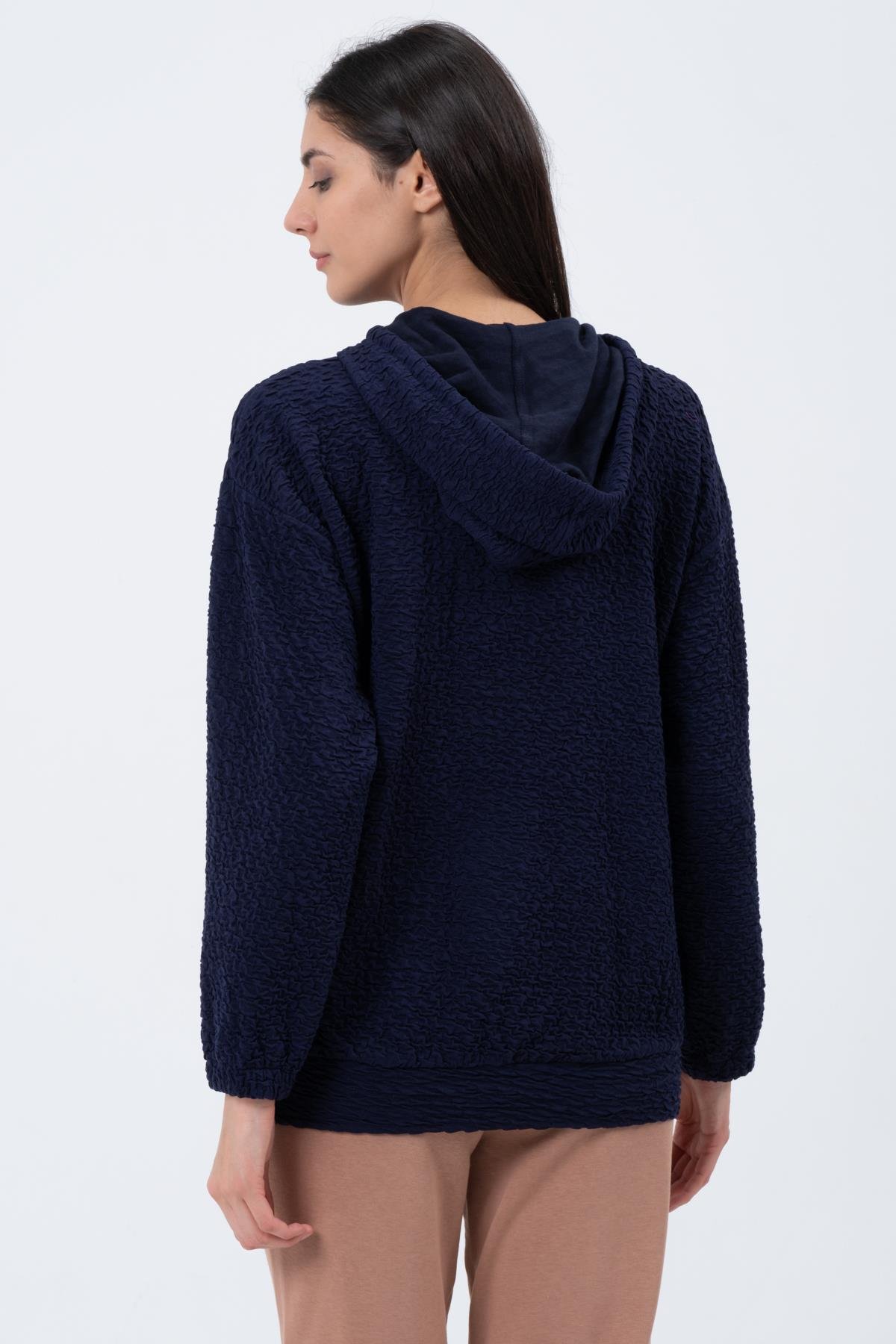 Busa Hamile Emzirme Detaylı Kapüşonlu Sweatshirt Lacivert