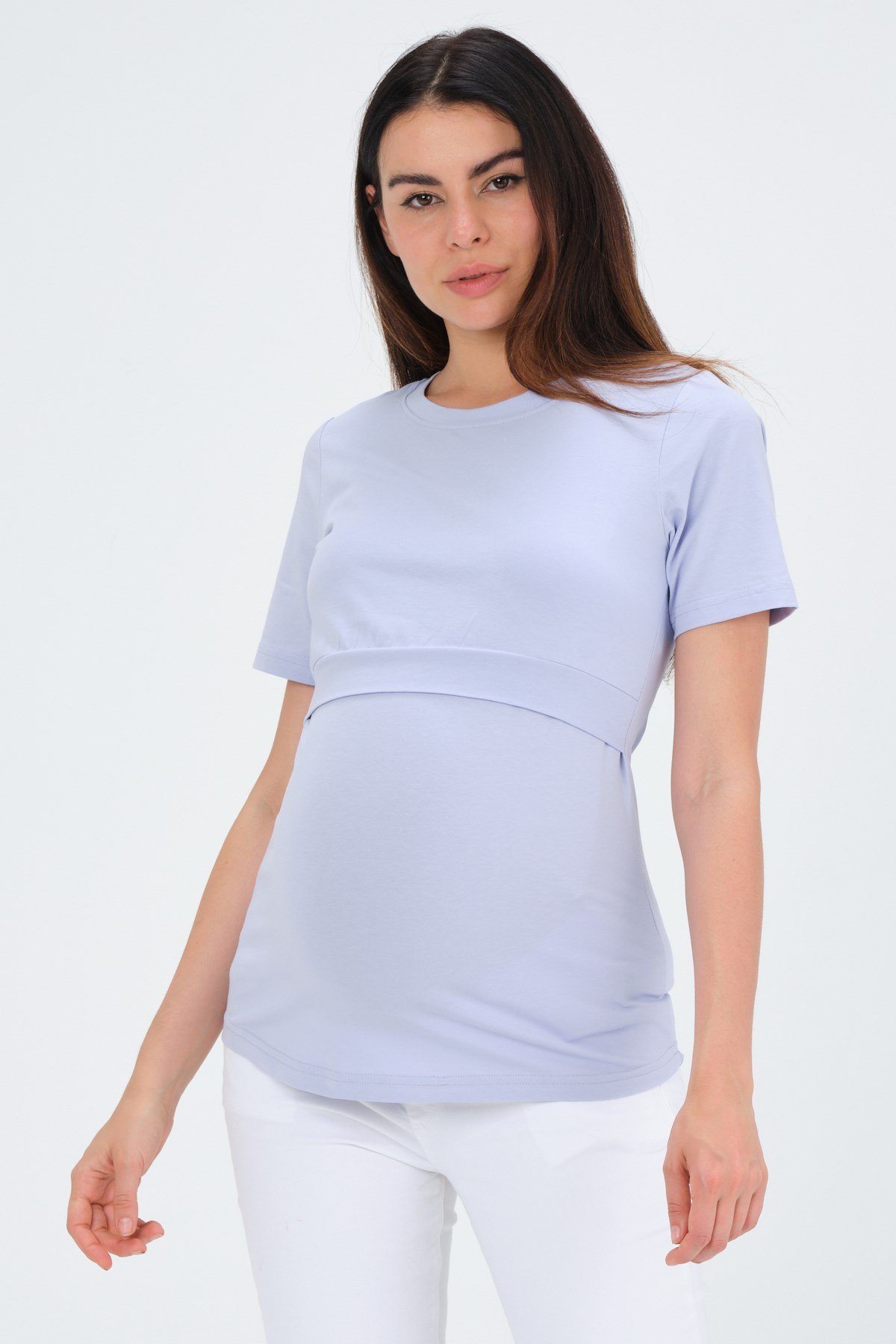 Busa Hamile Emzirme Detaylı Kısa Kollu T-Shirt Lila