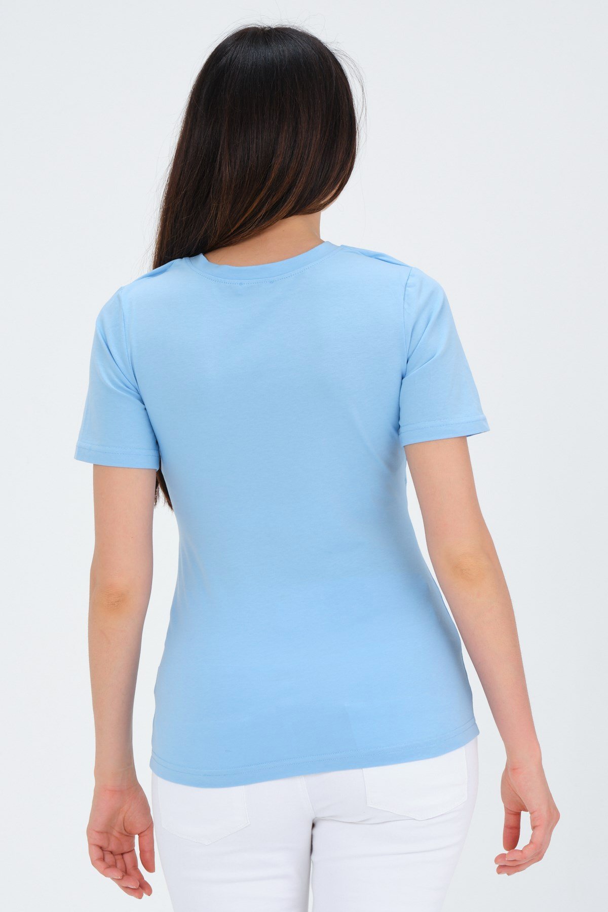 Busa Hamile Emzirme Detaylı Kısa Kollu T-Shirt Mavi