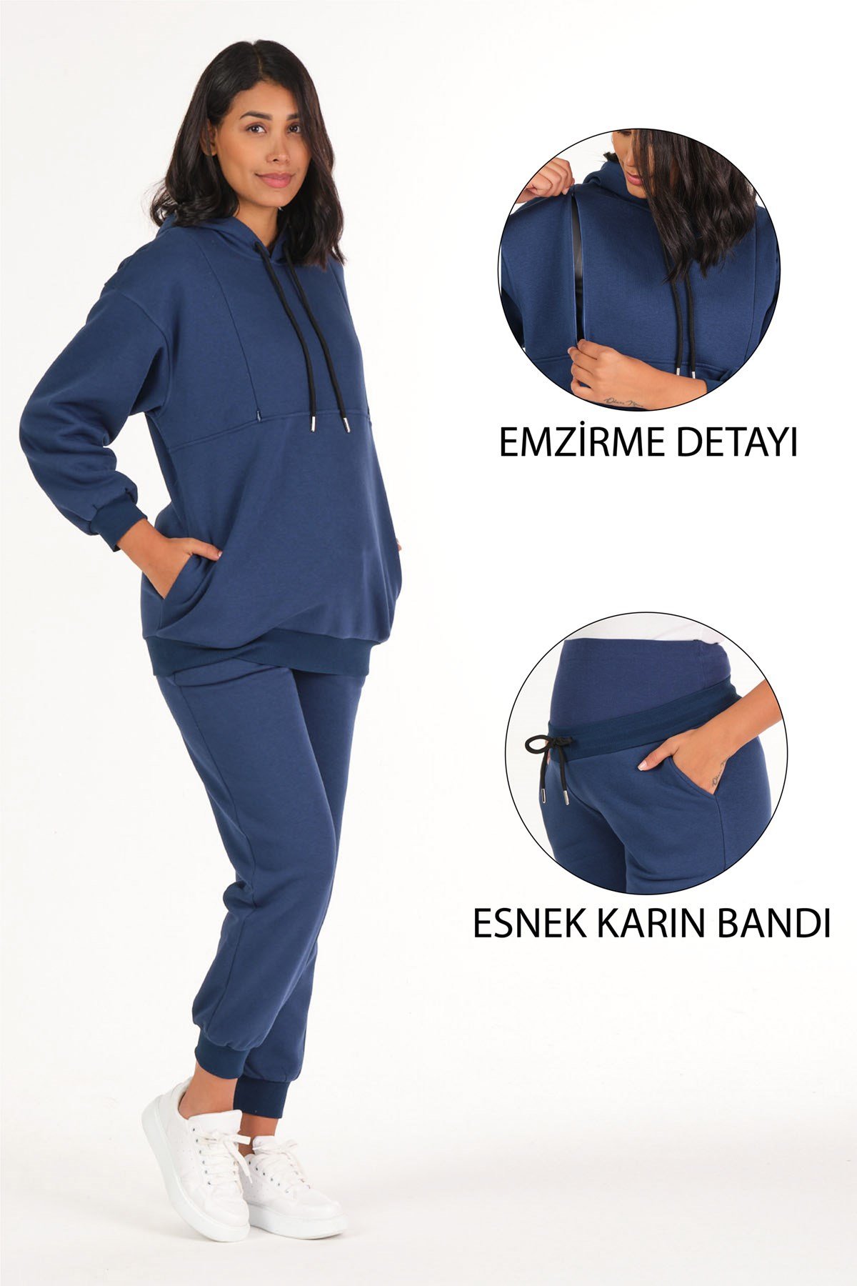 Busa Hamile Emzirme Detaylı Termal Eşofman Takımı İndigo