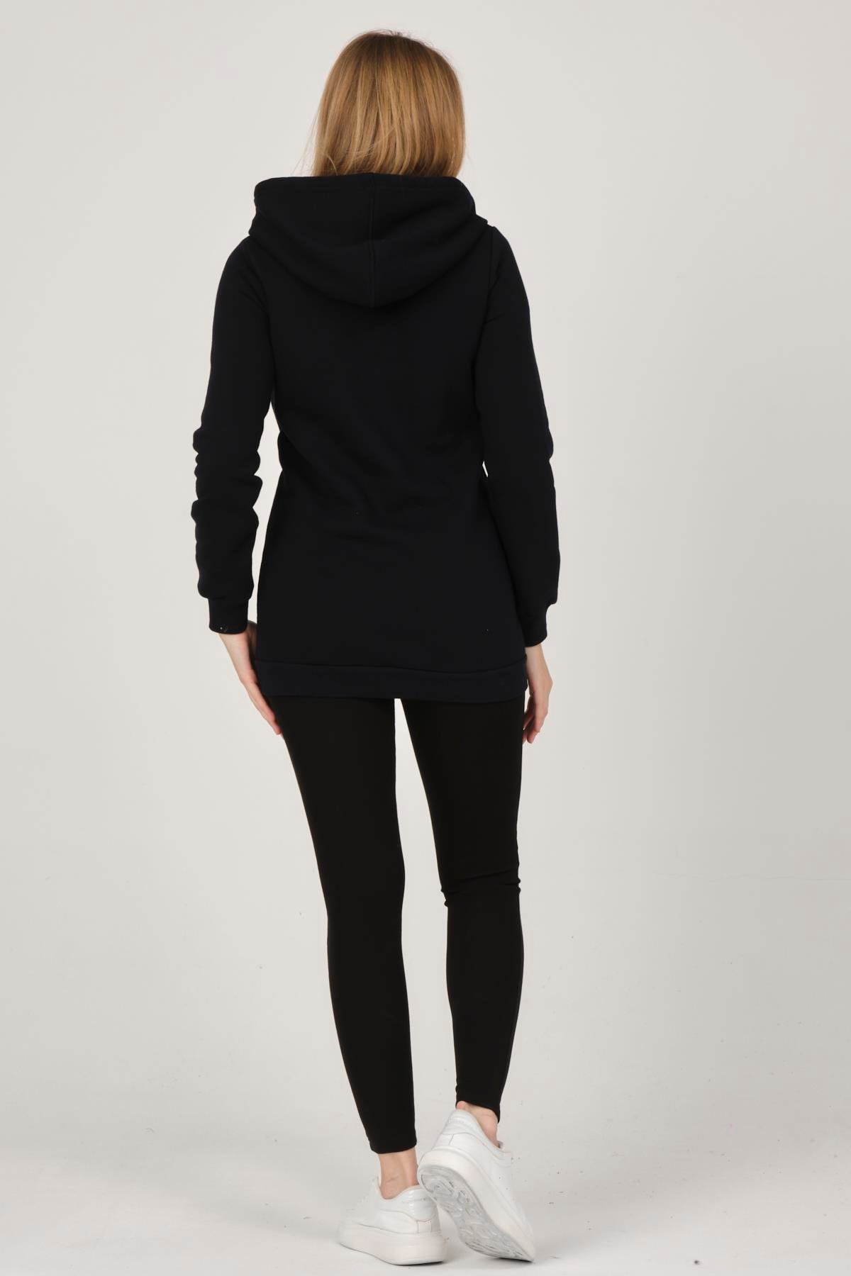 Busa Hamile Emzirme Detaylı Termal Kapüşonlu Sweatshirt Koyu Lacivert