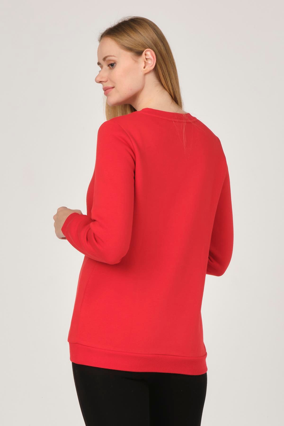 Busa Hamile Emzirme Detaylı Termal Sweatshirt Kırmızı
