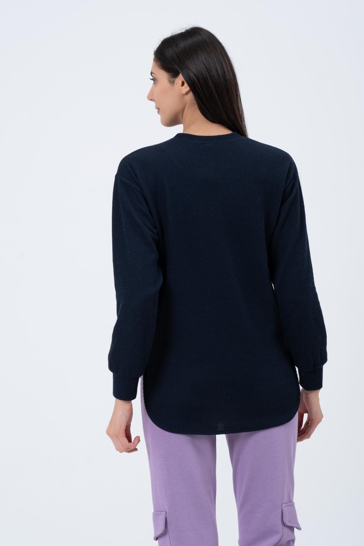 Busa Hamile Emzirme Detaylı Triko Sweatshirt LACİVERT