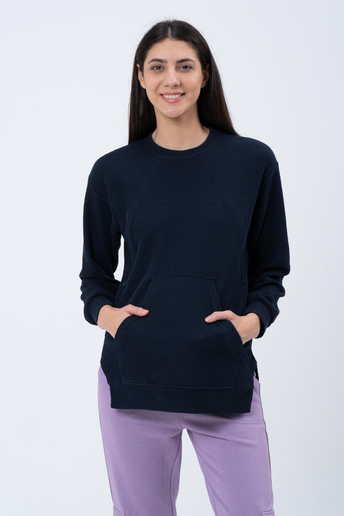 Busa Hamile Emzirme Detaylı Triko Sweatshirt LACİVERT