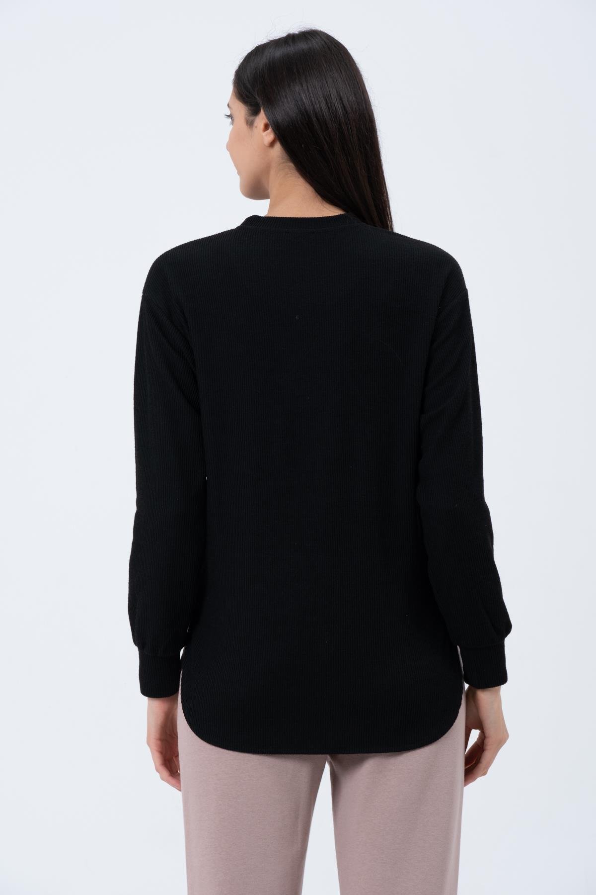 Busa Hamile Emzirme Detaylı Triko Sweatshirt SİYAH