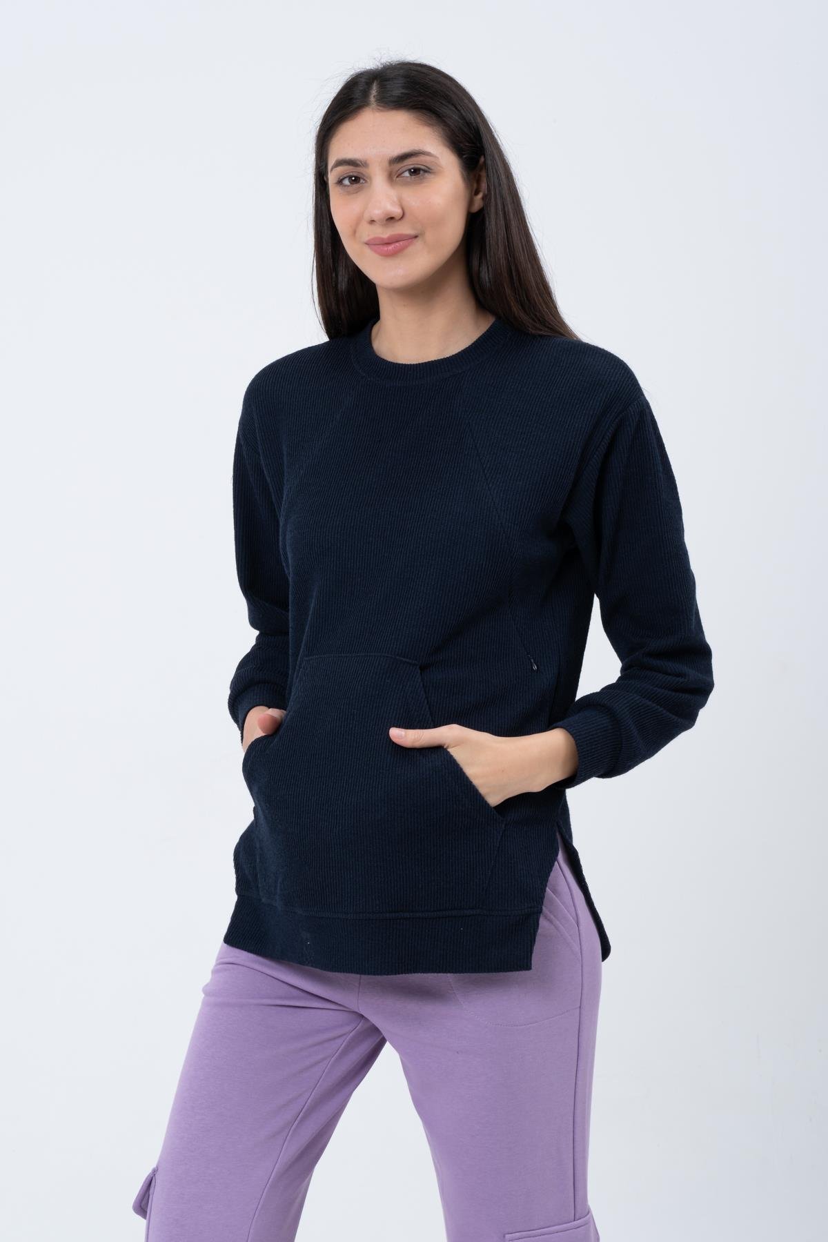 Busa Hamile Emzirme Detaylı Triko Sweatshirt LACİVERT
