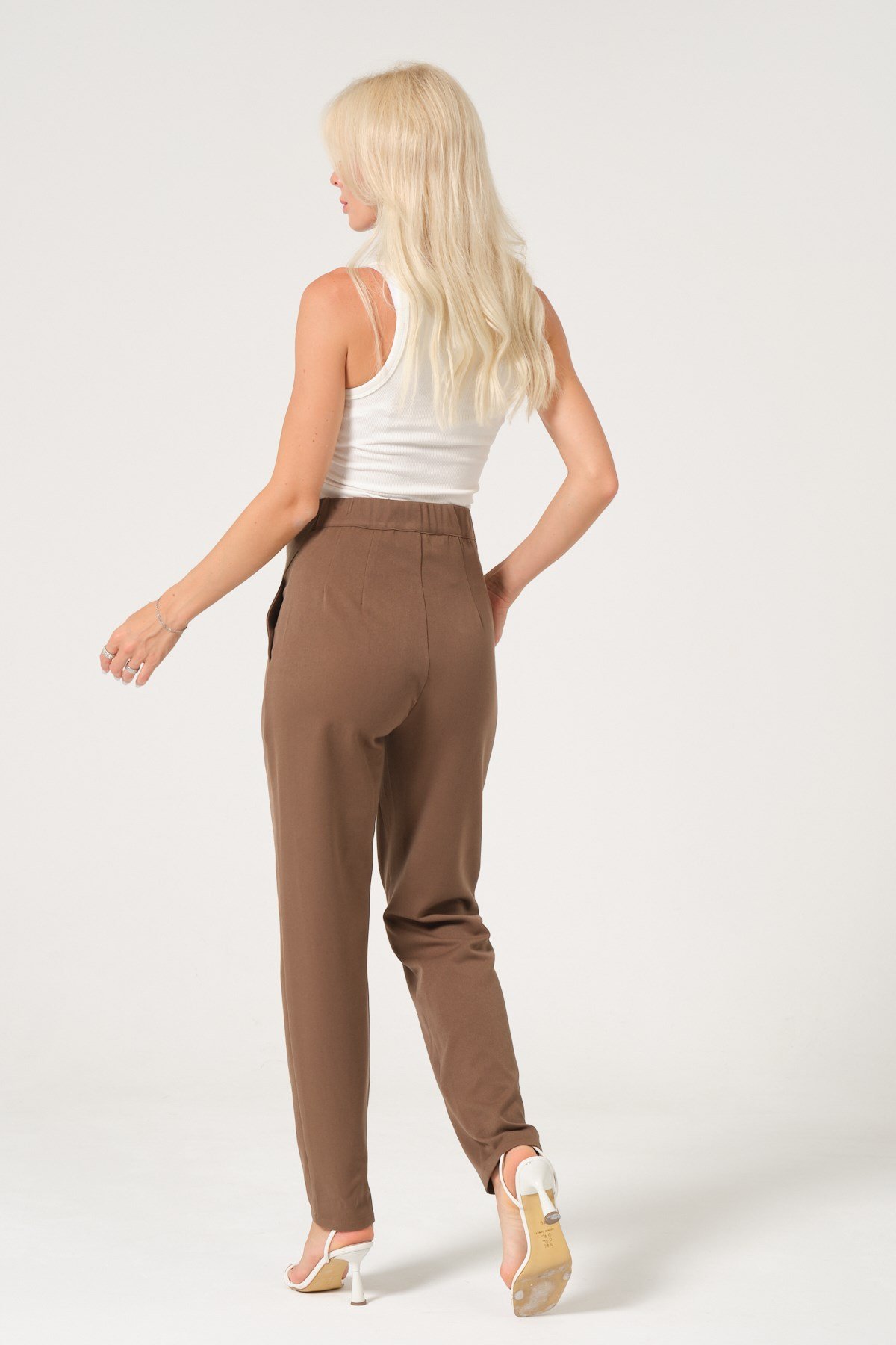 Busa Hamile Esnek Karın Bantlı Belden Ayarlı Mom Fit Klasik Gabardin Pantolon KAHVERENGİ